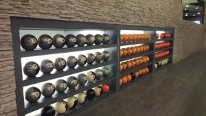 Wall of bowling balls